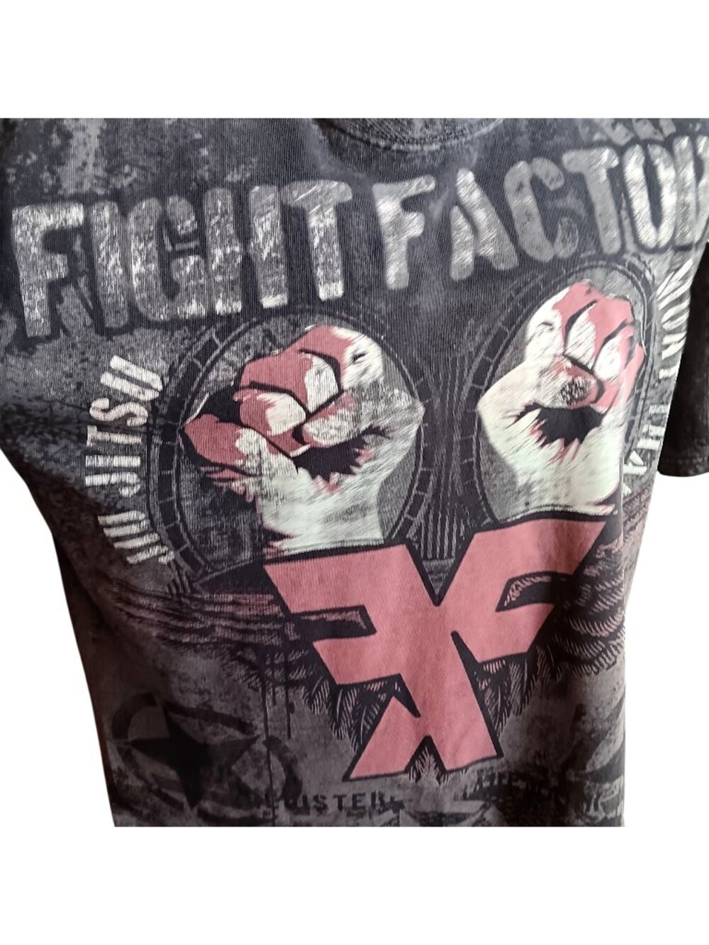 Y2K Vtg XL T-shirt Fight Factory MMA Jiu Jitsue AOP - Black & Grey - Yazbek